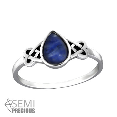 Silver Celtic Ring with Sodalite Semi Precious Natural Stone