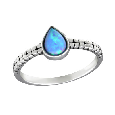 Silver Pear Ring with Azure