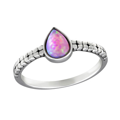 Silver Pear Ring with Bubble Gem