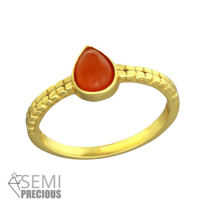 Silver Pear Ring with Red Onyx