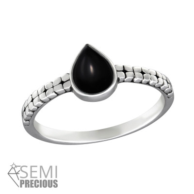 Silver Tear Drop Ring with Black Onyx Semi Precious