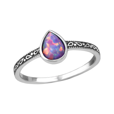 Silver Pear Ring with Synthetic Opal