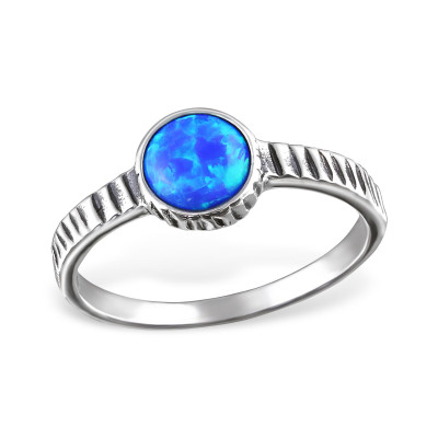 Silver Oxidized Ring with Pacific Blue