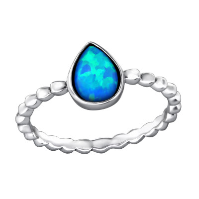 Silver Pear Ring with Pacific Blue