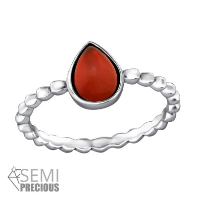 Silver Pear Ring with Red Onyx Semi Precious