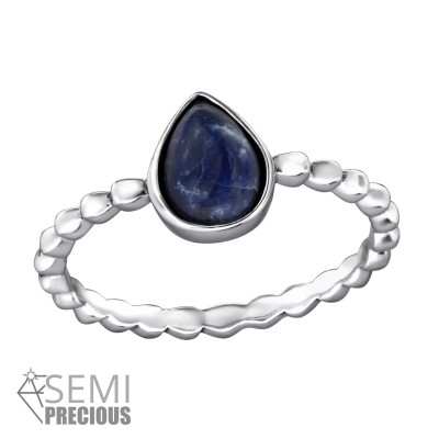 Silver Pear Ring with Sodalite Semi Precious Natural Stone