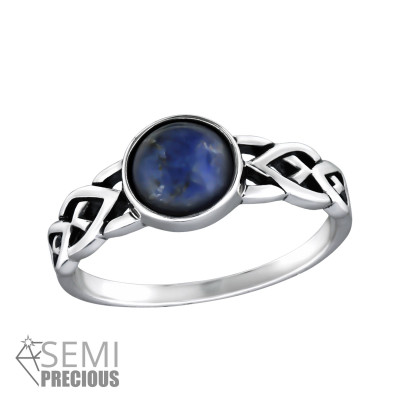 Silver Braided Ring with Sodalite Semi Precious Natural Stone