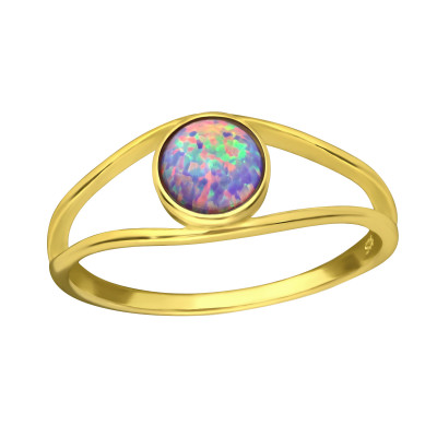 Silver Round Ring with Synthetic Opal