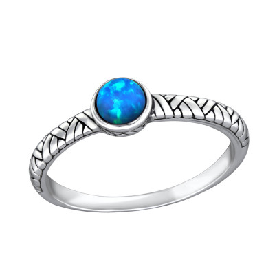 Silver Oxidized Ring with Pacific Blue
