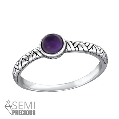 Silver Oxidized Ring with Amethyst Semi Precious