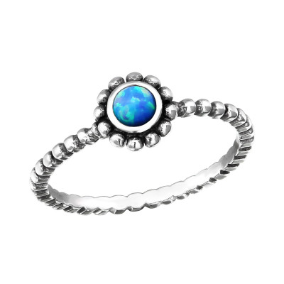 Silver Twisted Band Ring with Pacific Blue