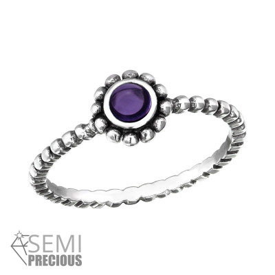 Silver Twisted Band Ring with Amethyst