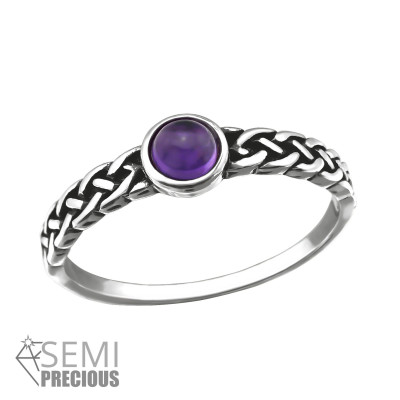 Silver Braided Ring with Amethyst