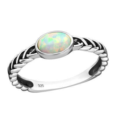 Silver Oval Ring with Synthetic Opal