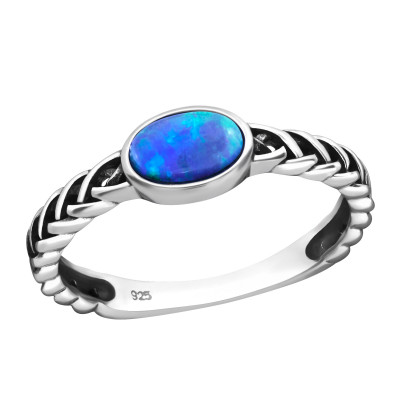 Silver Braided Ring with Pacific Blue