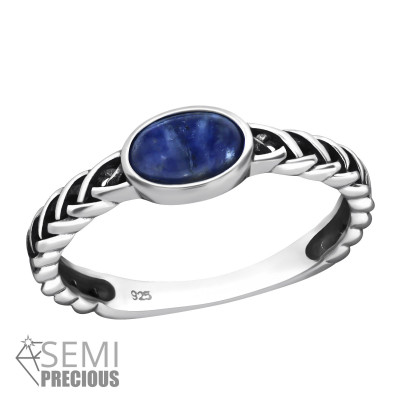 Silver Braided Ring with Sodalite Semi Precious