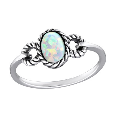 Silver Oval Ring with Synthetic Opal