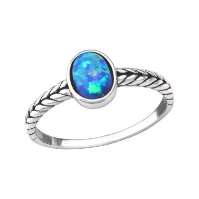 Silver Oval Ring with Pacific Blue