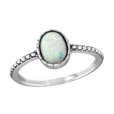 Silver Oval Ring with Synthetic Opal