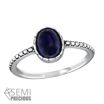 Silver Oval Ring with Sodalite Semi Precious Natural Stone