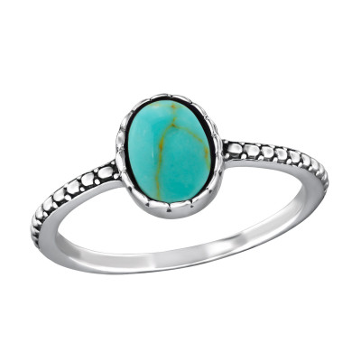 Silver Oval Ring with Imitation Green Turquoise