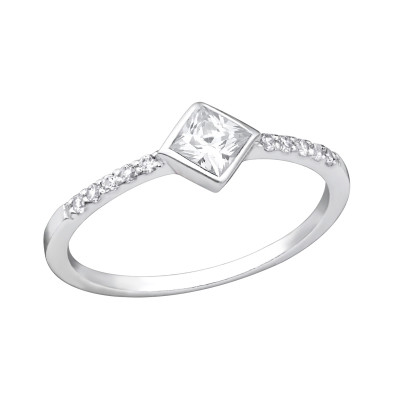 Silver Square Ring with Cubic Zirconia