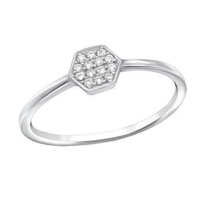 Silver Hexagon Ring with Cubic Zirconia