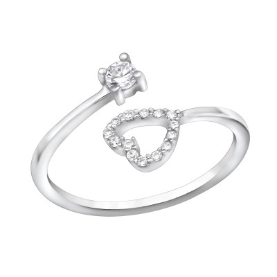 Silver Open Heart Ring with Cubic Zirconia