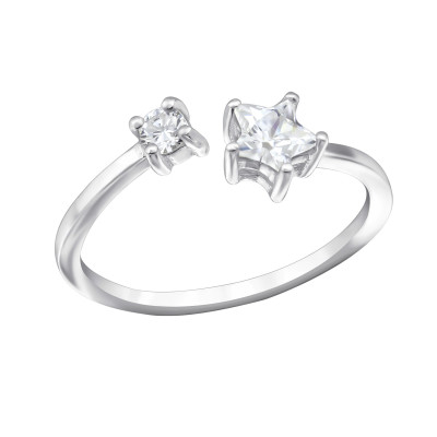 Silver Open Star Ring with Cubic Zirconia