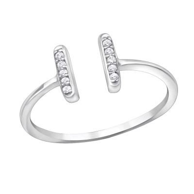 Silver Double Bar Ring with Cubic Zirconia