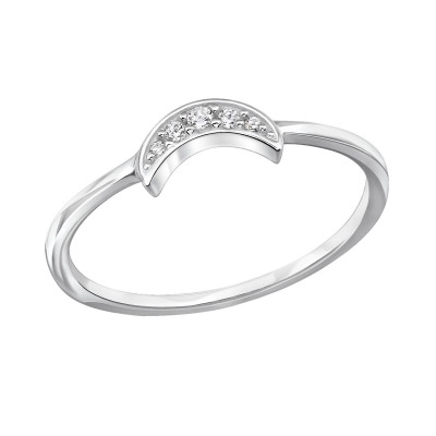 Silver Moon Ring with Cubic Zirconia