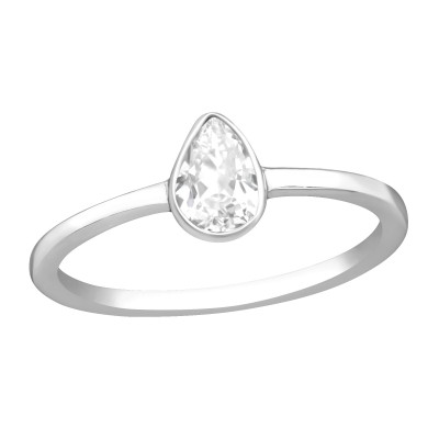 Silver Pear Ring with Cubic Zirconia