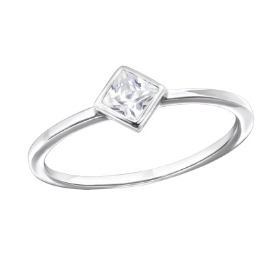 Silver Square Ring with Cubic Zirconia