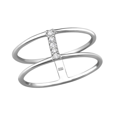 Double Line Sterling Silver Ring with Cubic Zirconia