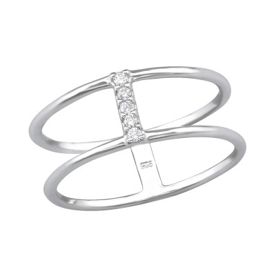 Silver Double Line Ring with Cubic Zirconia