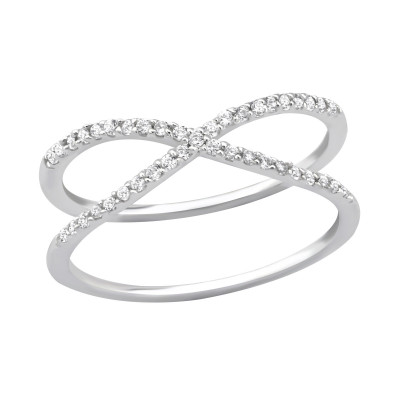 Silver Crisscross Ring with Cubic Zirconia