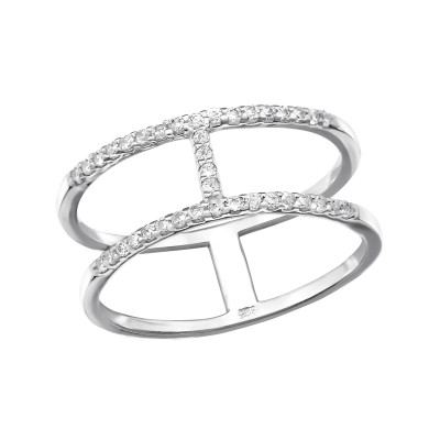 Silver Double Line Ring with Cubic Zirconia