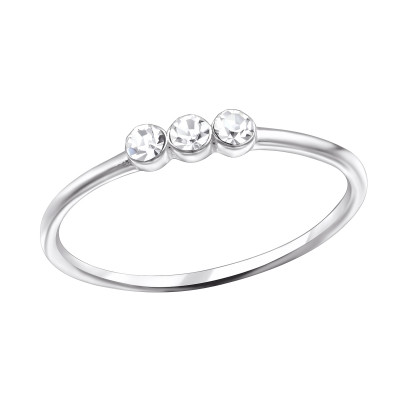 Silver 3 Stone Ring with Crystal