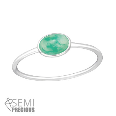 Silver Oval Ring with Amazonite Semi Precious Natural Stone