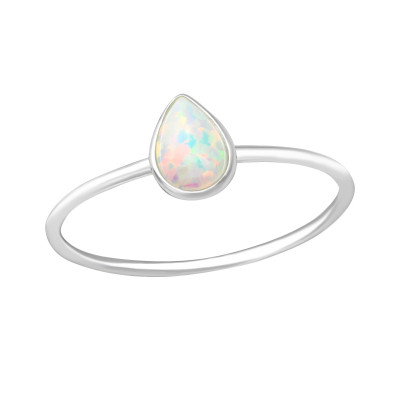 Silver Pear Ring with Synthetic Opal