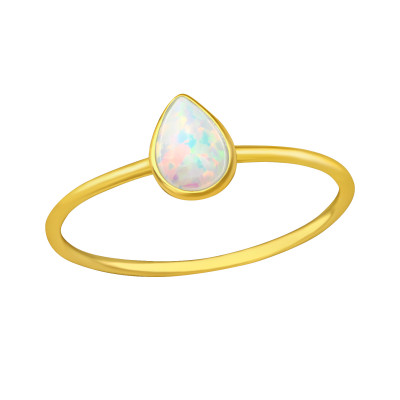 Silver Pear Shaped Ring with Synthetic Opal