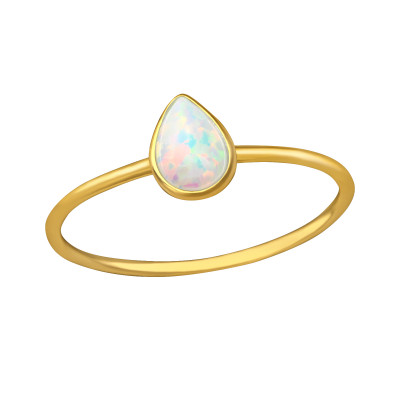 Silver Pear Shaped Ring with Synthetic Opal