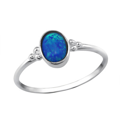 Silver Oval Ring with Synthetic Opal