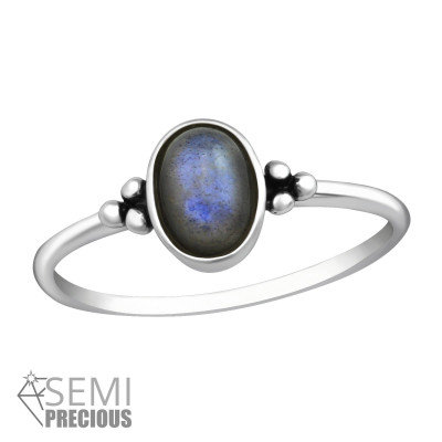 Silver Oval Ring with Labradorite Semi Precious Natural Stone