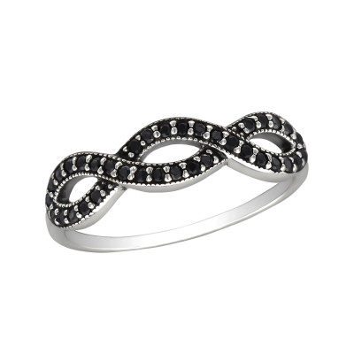 Silver Intertwining Ring with Black Spinel