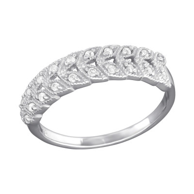 Patterned Sterling Silver Ring with Cubic Zirconia