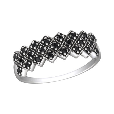 Silver Oxidized Ring with Black Spinel