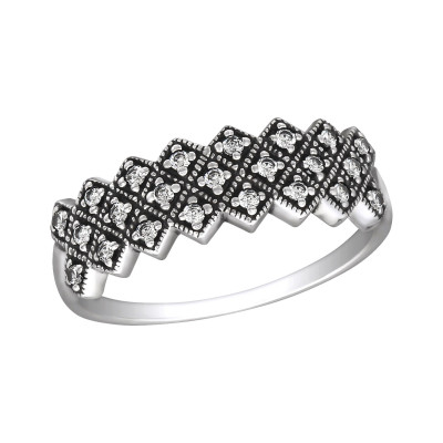 Silver Oxidized Ring with Cubic Zirconia
