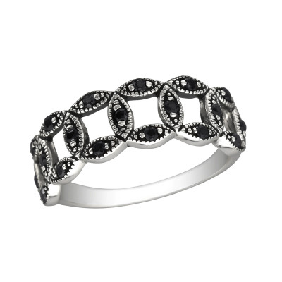 Silver Intertwining Ring with Black Spinel