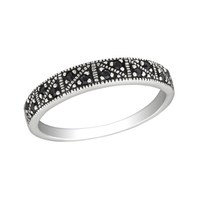 Silver Patterned Ring with Black Spinel